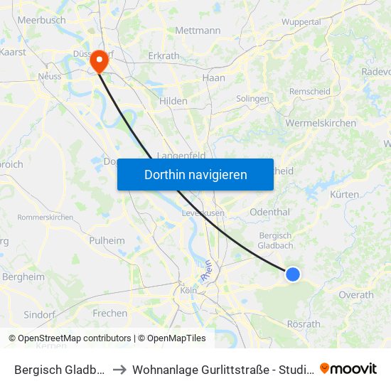 Bergisch Gladbach Bensberg to Wohnanlage Gurlittstraße - Studierendenwerk Düsseldorf map