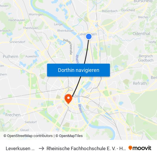 Leverkusen Mitte Bf to Rheinische Fachhochschule E. V. - Hohenstaufenring map