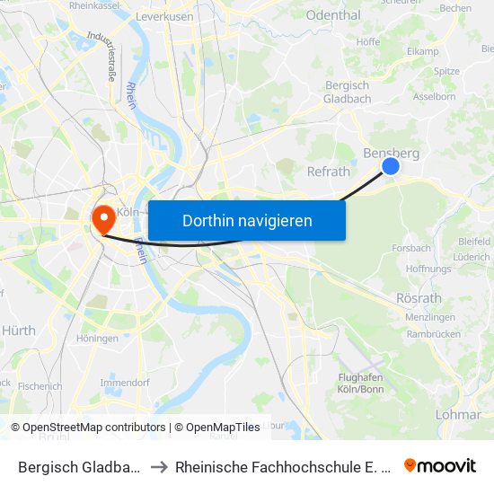 Bergisch Gladbach Bensberg to Rheinische Fachhochschule E. V. - Hohenstaufenring map