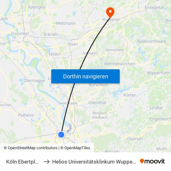 Köln Ebertplatz to Helios Universitätsklinkum Wuppertal map