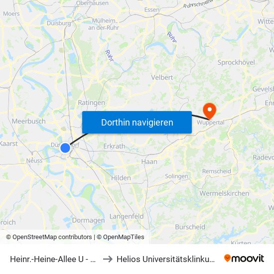 Heinr.-Heine-Allee U - Düsseldorf to Helios Universitätsklinkum Wuppertal map