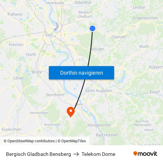 Bergisch Gladbach Bensberg to Telekom Dome map