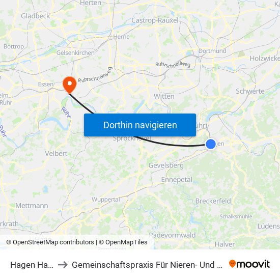 Hagen Hauptbahnhof to Gemeinschaftspraxis Für Nieren- Und Hochdruckkrankheiten Essen - Steele map