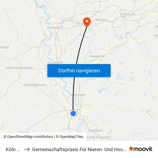 Köln Poststr. to Gemeinschaftspraxis Für Nieren- Und Hochdruckkrankheiten Essen - Steele map