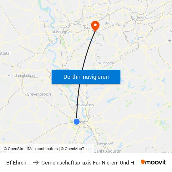 Bf Ehrenfeld - Köln to Gemeinschaftspraxis Für Nieren- Und Hochdruckkrankheiten Essen - Steele map