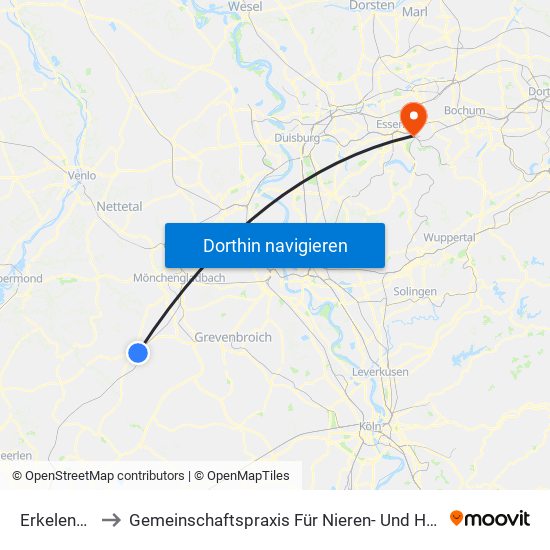 Erkelenz, Bahnhof to Gemeinschaftspraxis Für Nieren- Und Hochdruckkrankheiten Essen - Steele map