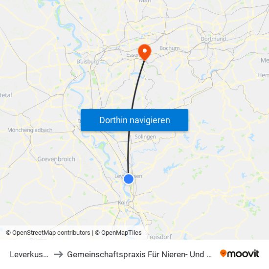 Leverkusen Mitte Bf to Gemeinschaftspraxis Für Nieren- Und Hochdruckkrankheiten Essen - Steele map