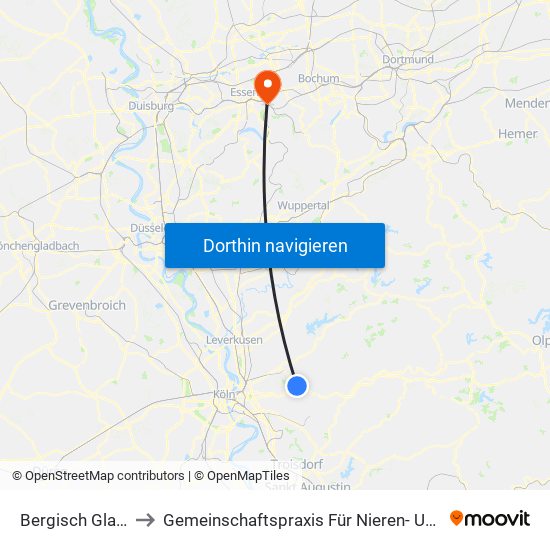 Bergisch Gladbach Bensberg to Gemeinschaftspraxis Für Nieren- Und Hochdruckkrankheiten Essen - Steele map