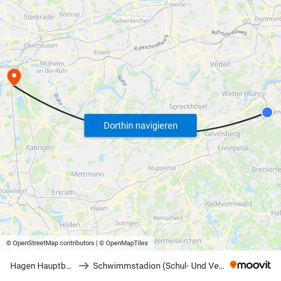 Hagen Hauptbahnhof to Schwimmstadion (Schul- Und Vereinssport) map