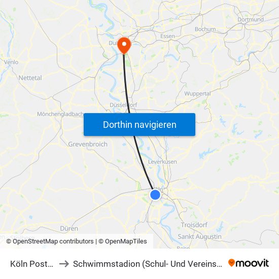 Köln Poststr. to Schwimmstadion (Schul- Und Vereinssport) map