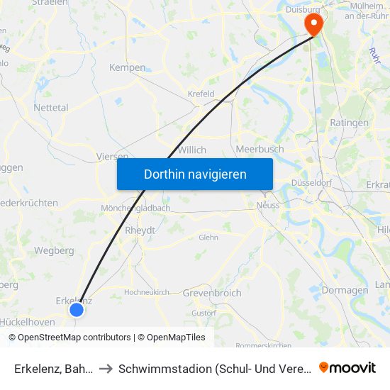 Erkelenz, Bahnhof to Schwimmstadion (Schul- Und Vereinssport) map