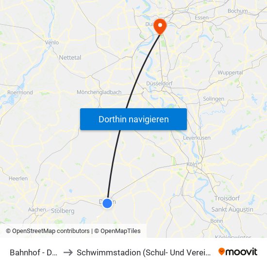 Bahnhof - Düren to Schwimmstadion (Schul- Und Vereinssport) map