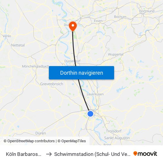 Köln Barbarossaplatz to Schwimmstadion (Schul- Und Vereinssport) map