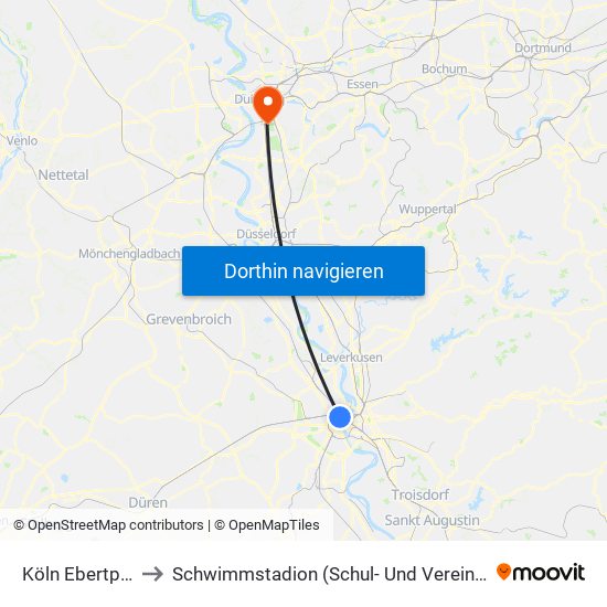 Köln Ebertplatz to Schwimmstadion (Schul- Und Vereinssport) map