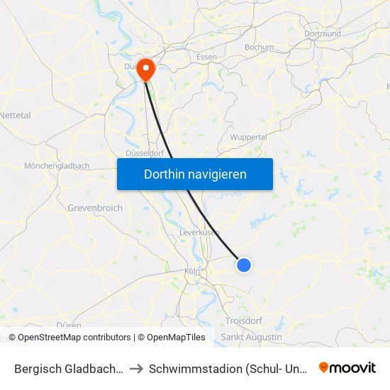 Bergisch Gladbach Bensberg to Schwimmstadion (Schul- Und Vereinssport) map