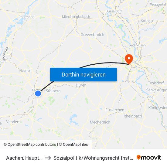 Aachen, Hauptbahnhof to Sozialpolitik / Wohnungsrecht Institut Für Ostrecht map