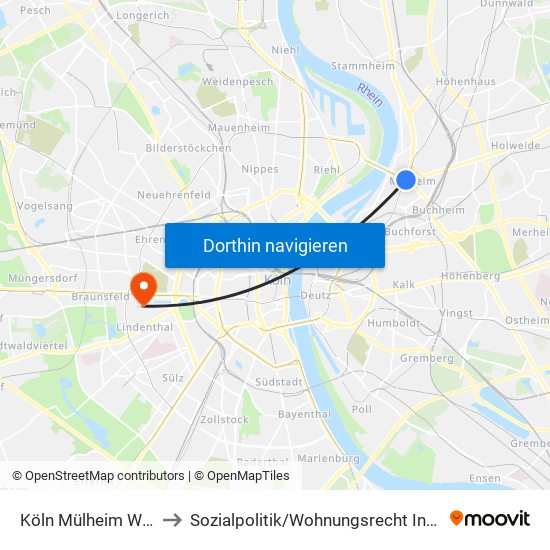 Köln Mülheim Wiener Platz to Sozialpolitik / Wohnungsrecht Institut Für Ostrecht map