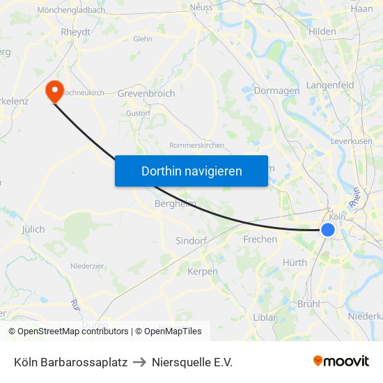 Köln Barbarossaplatz to Niersquelle E.V. map