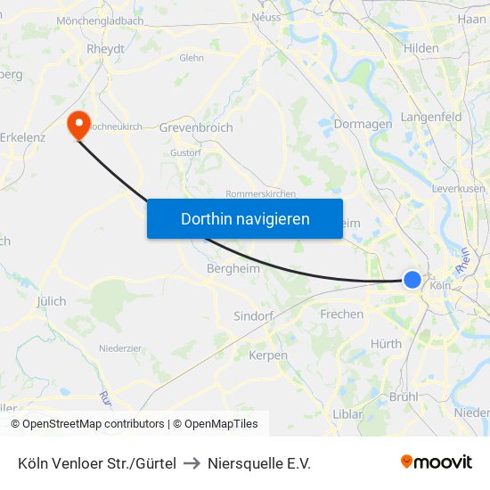 Köln Venloer Str./Gürtel to Niersquelle E.V. map