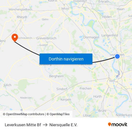 Leverkusen Mitte Bf to Niersquelle E.V. map