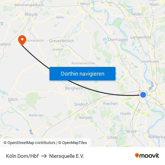 Köln Dom/Hbf to Niersquelle E.V. map