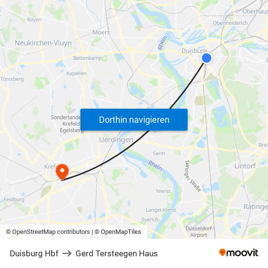 Duisburg Hbf to Gerd Tersteegen Haus map