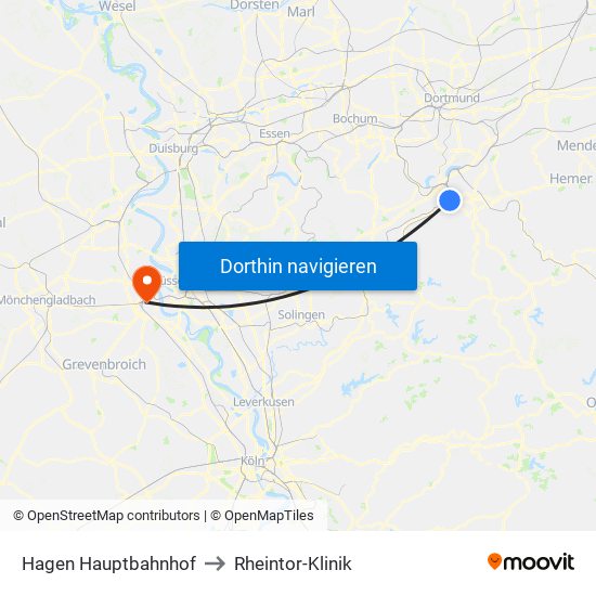 Hagen Hauptbahnhof to Rheintor-Klinik map