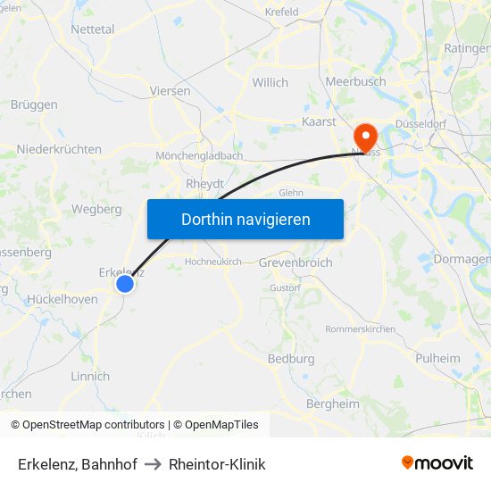 Erkelenz, Bahnhof to Rheintor-Klinik map