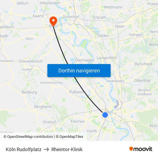Köln Rudolfplatz to Rheintor-Klinik map