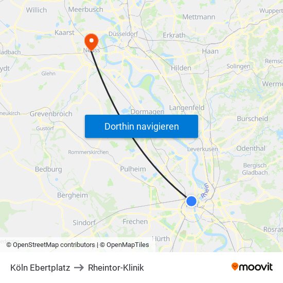 Köln Ebertplatz to Rheintor-Klinik map