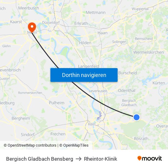 Bergisch Gladbach Bensberg to Rheintor-Klinik map