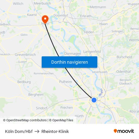Köln Dom/Hbf to Rheintor-Klinik map