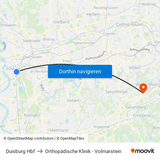 Duisburg Hbf to Orthopädische Klinik - Volmarstein map