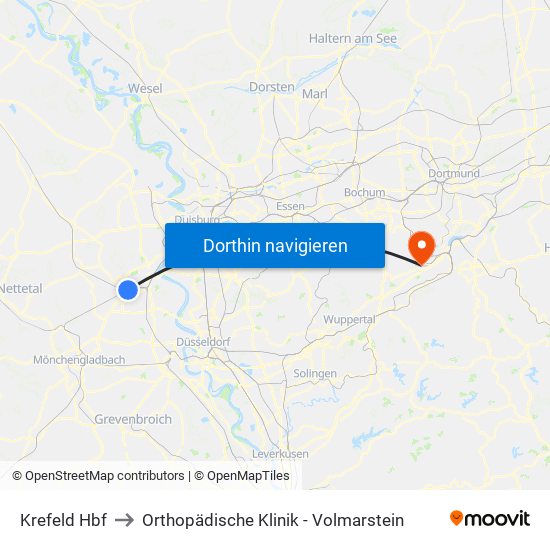 Krefeld Hbf to Orthopädische Klinik - Volmarstein map