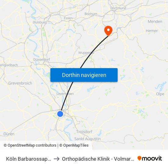 Köln Barbarossaplatz to Orthopädische Klinik - Volmarstein map