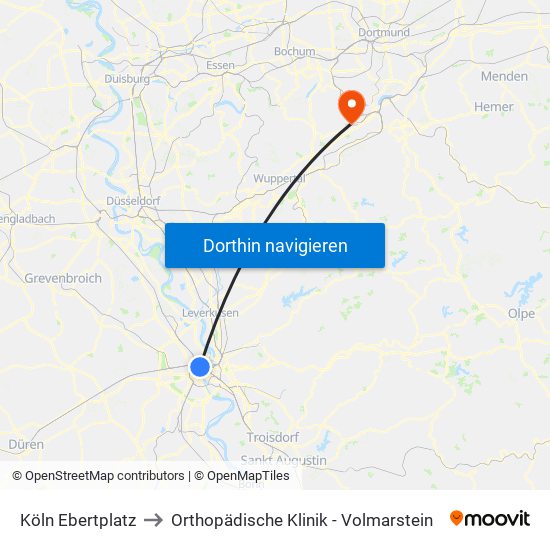 Köln Ebertplatz to Orthopädische Klinik - Volmarstein map