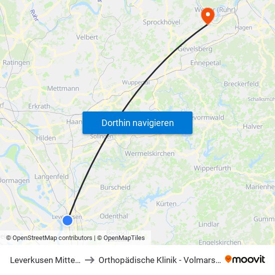 Leverkusen Mitte Bf to Orthopädische Klinik - Volmarstein map