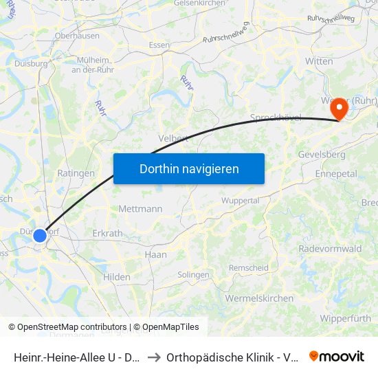 Heinr.-Heine-Allee U - Düsseldorf to Orthopädische Klinik - Volmarstein map