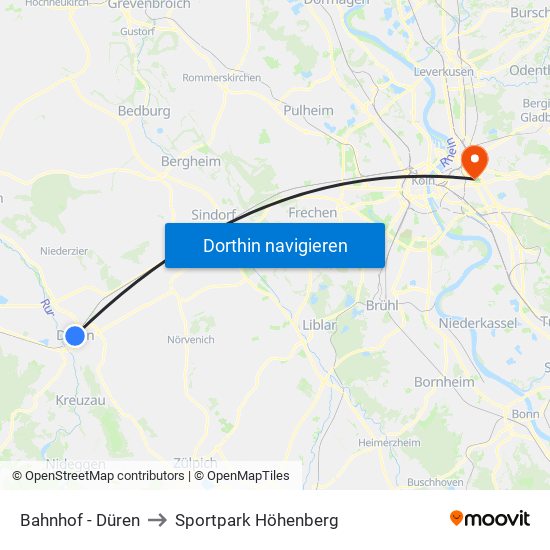 Bahnhof - Düren to Sportpark Höhenberg map