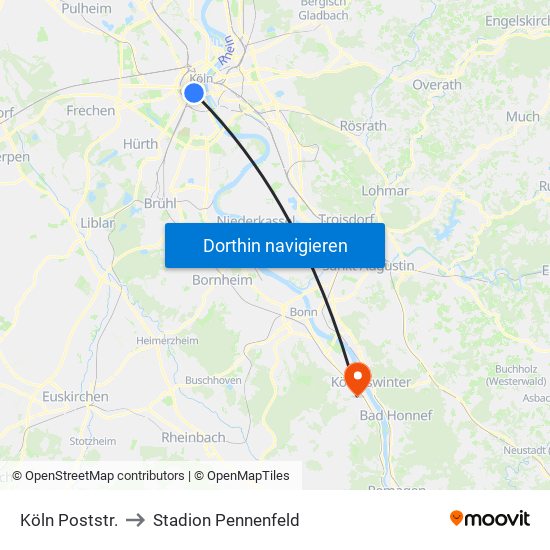 Köln Poststr. to Stadion Pennenfeld map