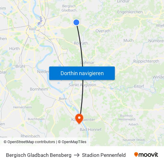 Bergisch Gladbach Bensberg to Stadion Pennenfeld map