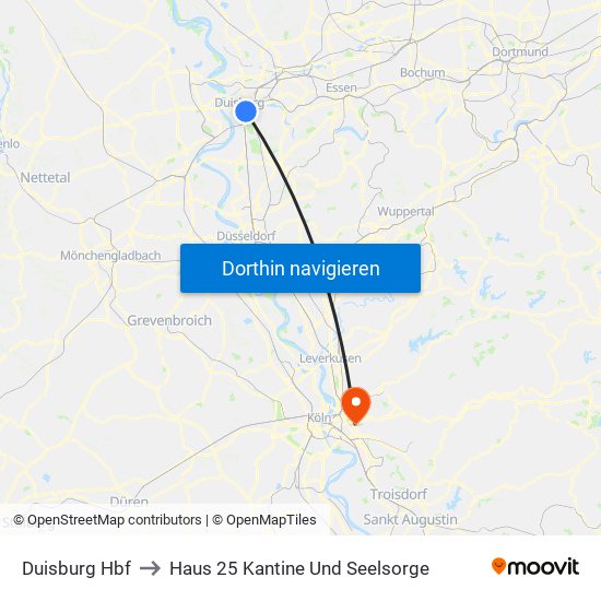 Duisburg Hbf to Haus 25 Kantine Und Seelsorge map