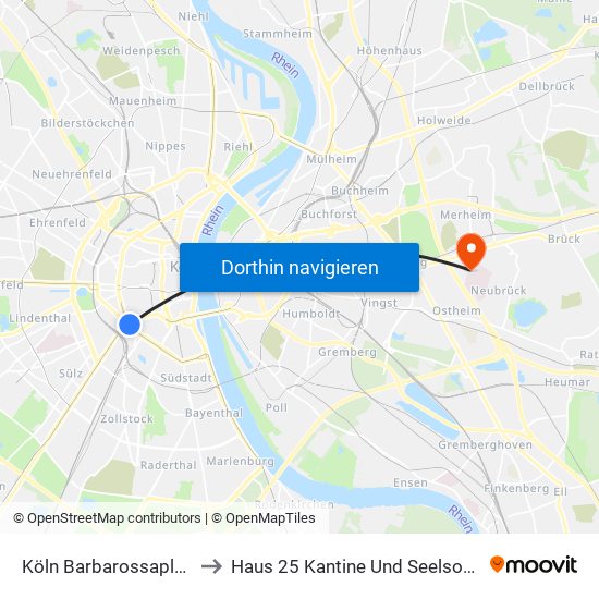 Köln Barbarossaplatz to Haus 25 Kantine Und Seelsorge map