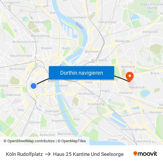 Köln Rudolfplatz to Haus 25 Kantine Und Seelsorge map