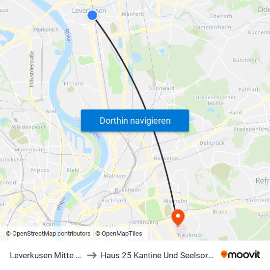 Leverkusen Mitte Bf to Haus 25 Kantine Und Seelsorge map