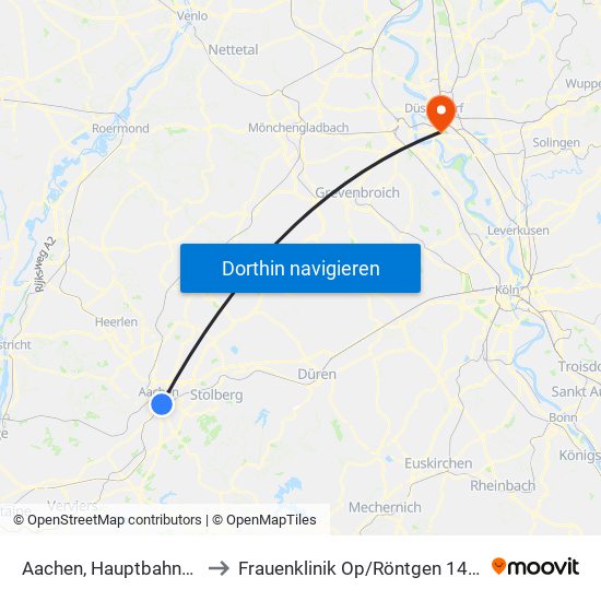 Aachen, Hauptbahnhof to Frauenklinik Op/Röntgen 14.22 map