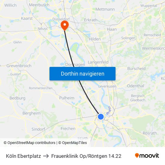 Köln Ebertplatz to Frauenklinik Op/Röntgen 14.22 map