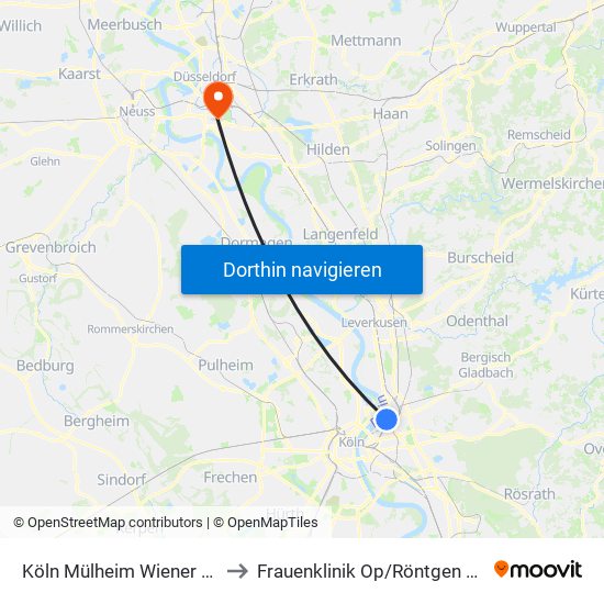 Köln Mülheim Wiener Platz to Frauenklinik Op/Röntgen 14.22 map