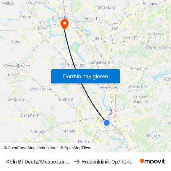 Köln Bf Deutz/Messe Lanxess Arena to Frauenklinik Op/Röntgen 14.22 map
