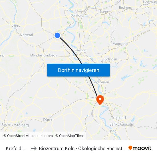 Krefeld Hbf to Biozentrum Köln - Ökologische Rheinstation map